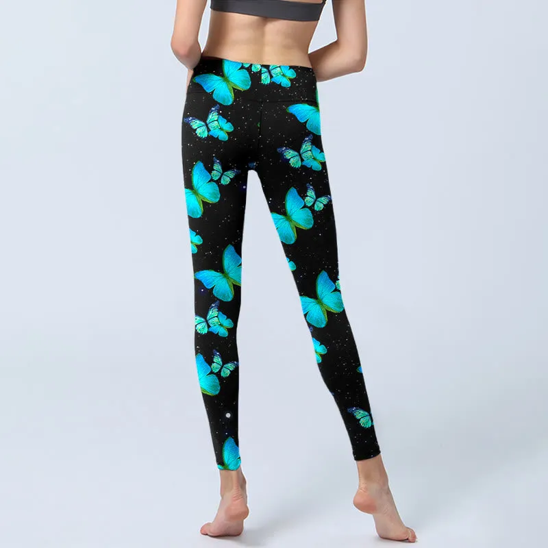 Buddha Stones Butterfly Starlight Print Exercise Leggings Women's Yoga Pants