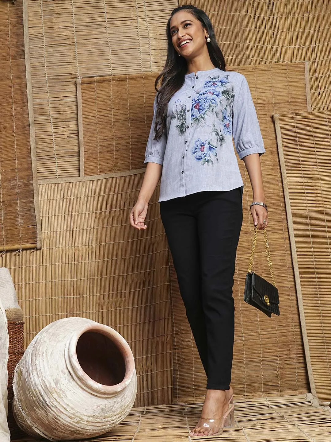 Buy Blue Comfort Fit Cotton Shirt for Women Online India - Zola