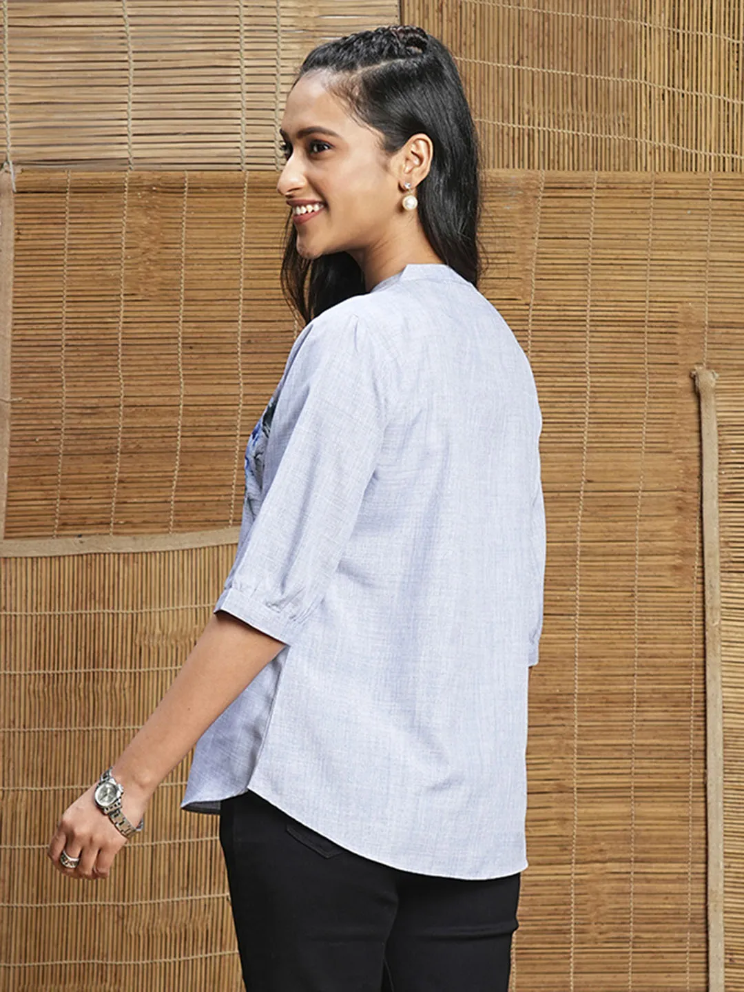 Buy Blue Comfort Fit Cotton Shirt for Women Online India - Zola