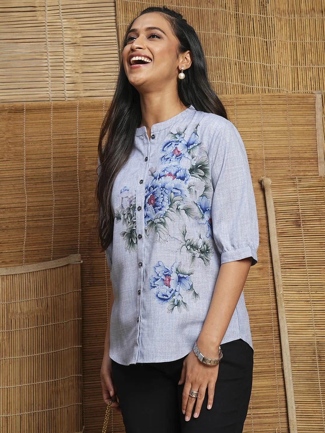 Buy Blue Comfort Fit Cotton Shirt for Women Online India - Zola