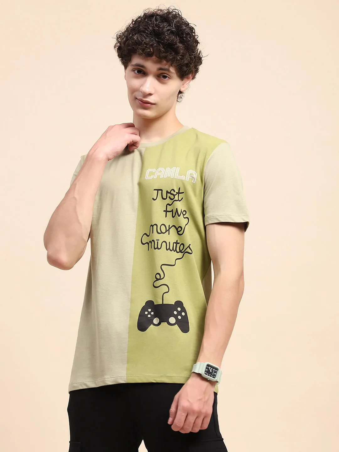 Camla Barcelona Graphic Print Sea Green Crew Neck T-Shirt