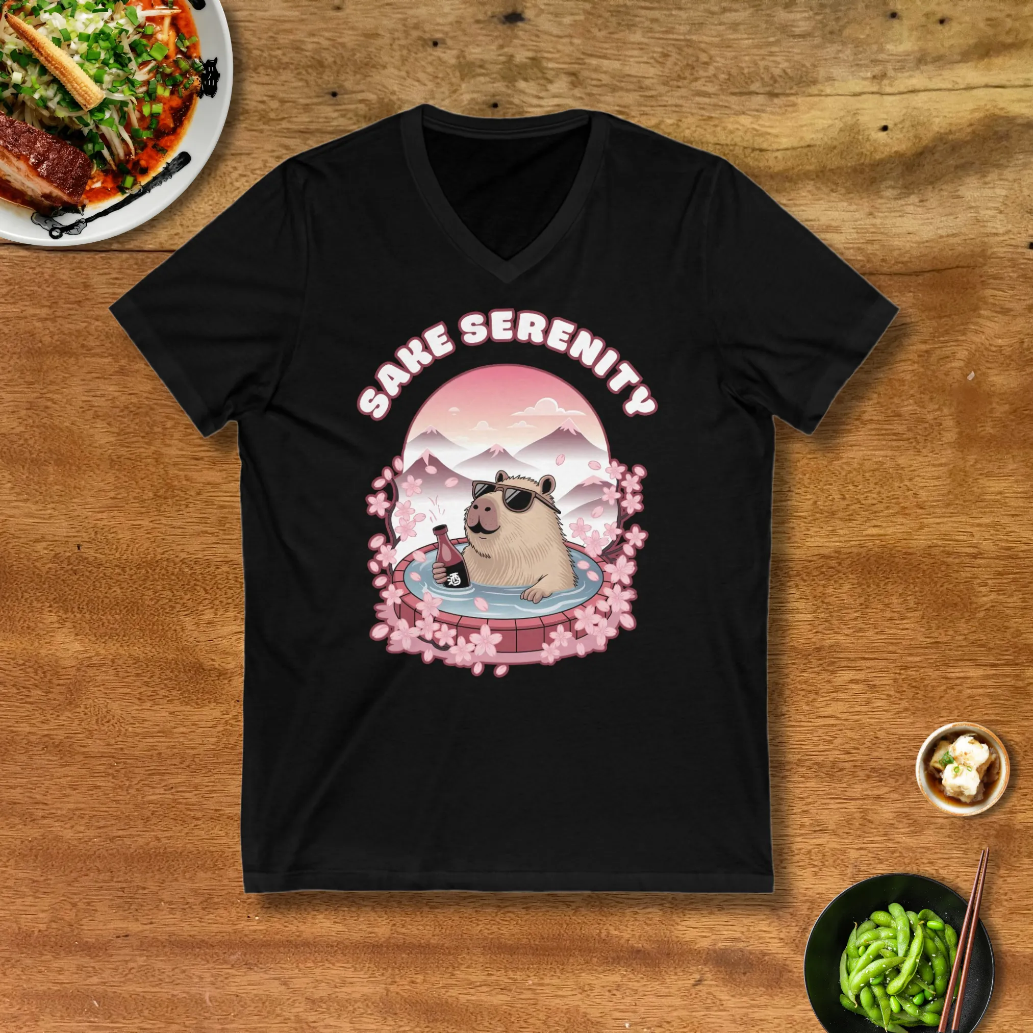 Capybara Sake Serenity V-Neck T-Shirt