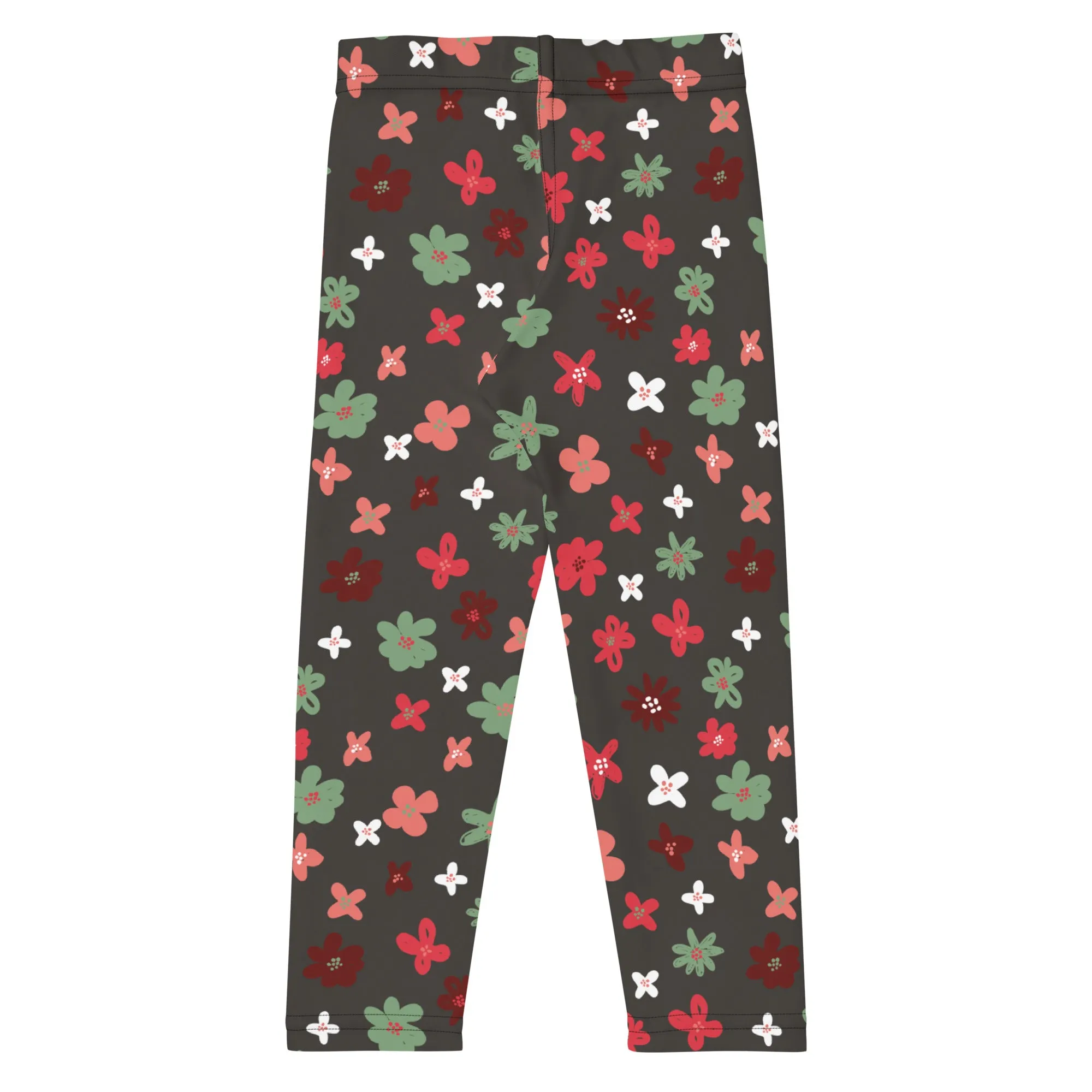 Charcoal, Sage & Pink Flower Power Kid's Leggings (2T-7)