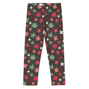 Charcoal, Sage & Pink Flower Power Kid's Leggings (2T-7)