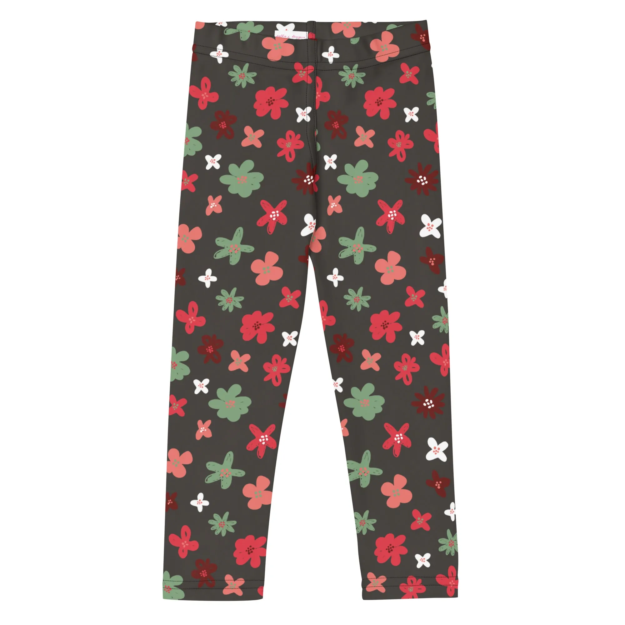 Charcoal, Sage & Pink Flower Power Kid's Leggings (2T-7)