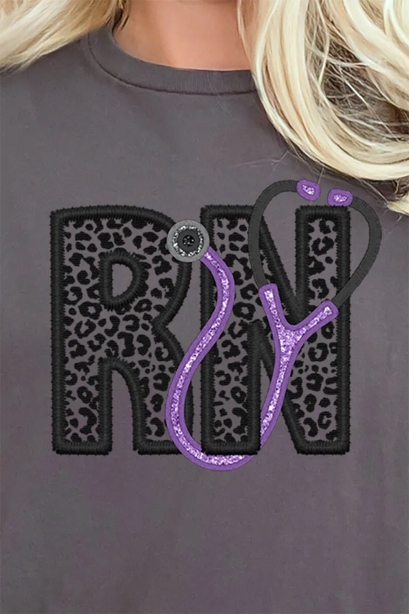 Cheetah RN Faux Embroidery Transfer Short Sleeve Relaxed Fit T-Shirt