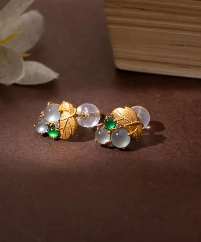Chic Gold Sterling Silver Overgild Inlaid Ice Species Grape Stud Earrings