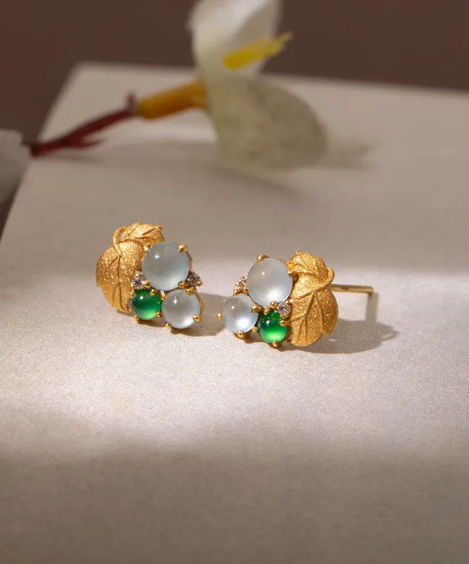 Chic Gold Sterling Silver Overgild Inlaid Ice Species Grape Stud Earrings