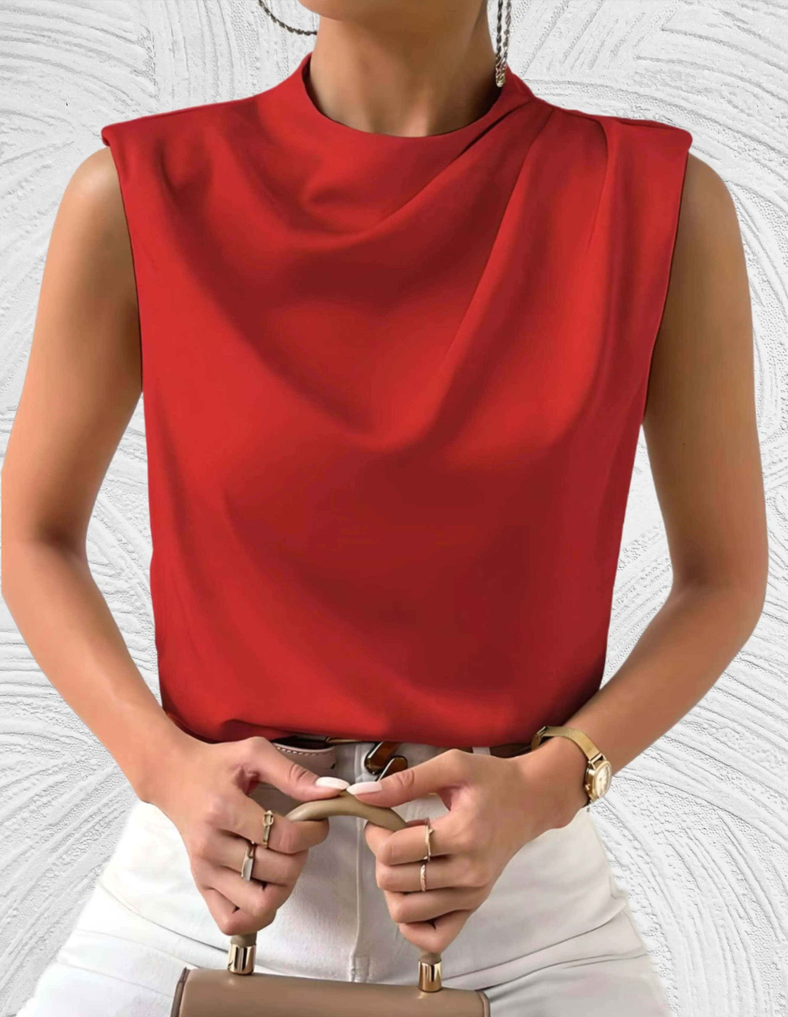 Chic Sleeveless Top | Round Neck with Pleated Design