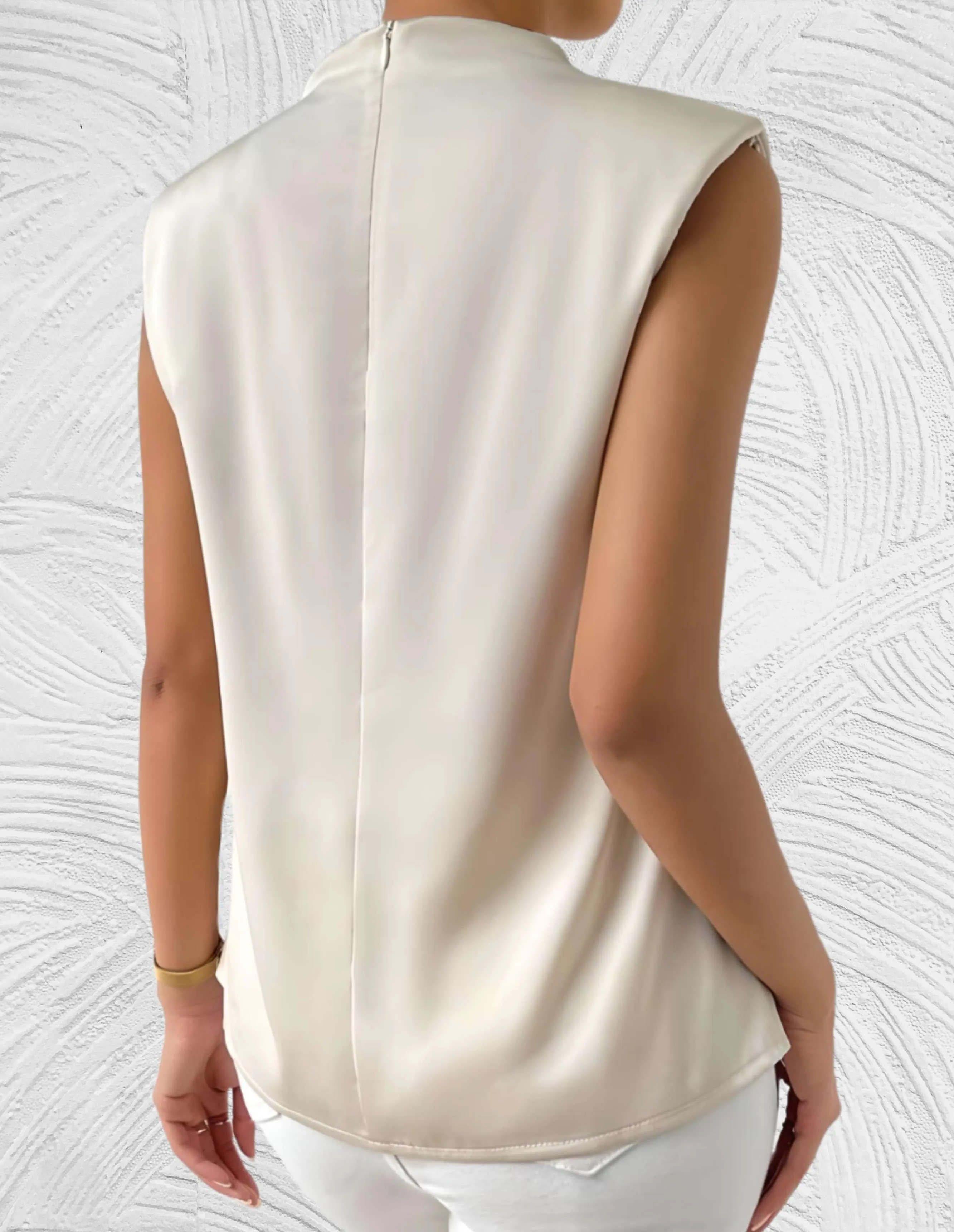 Chic Sleeveless Top | Round Neck with Pleated Design