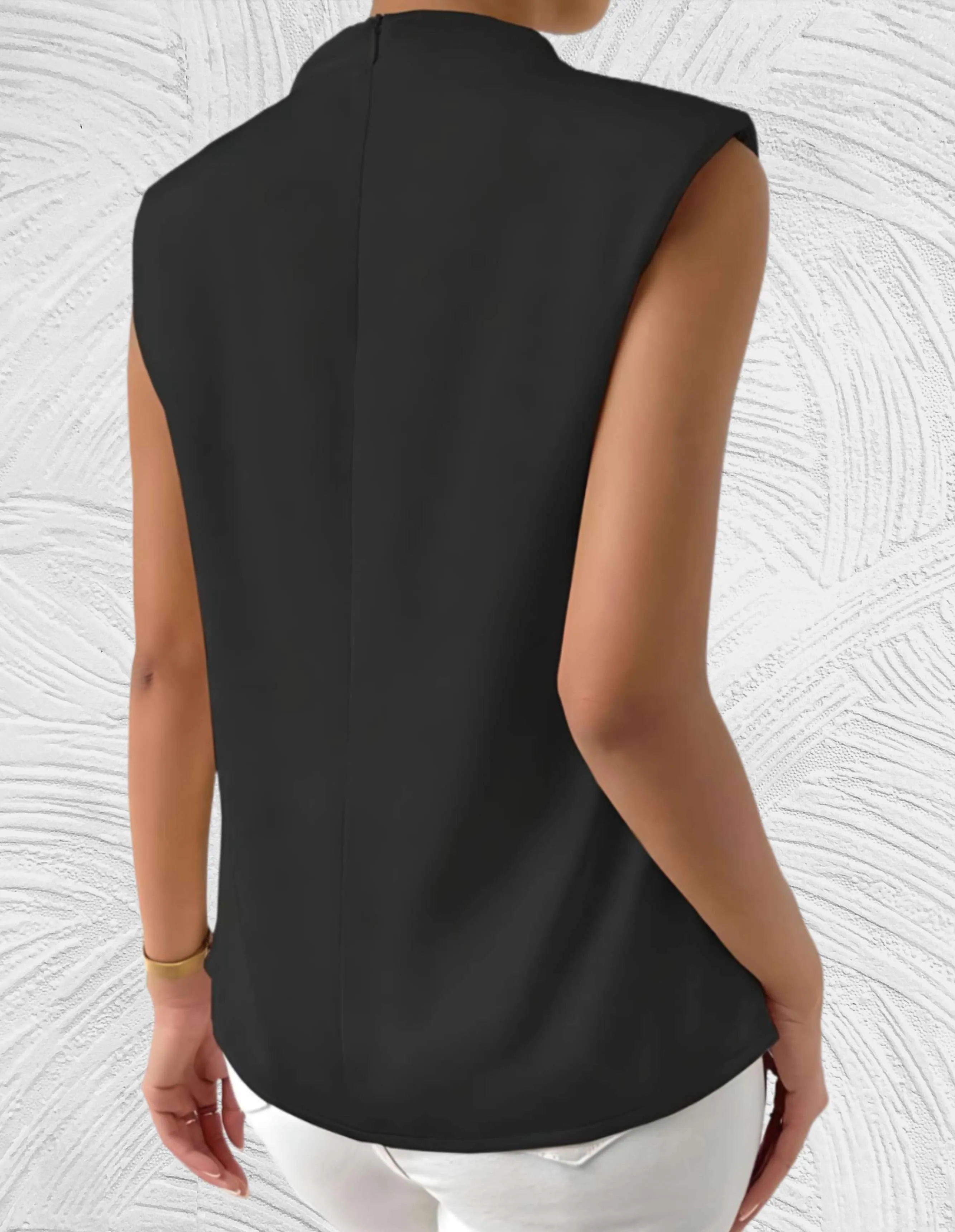 Chic Sleeveless Top | Round Neck with Pleated Design