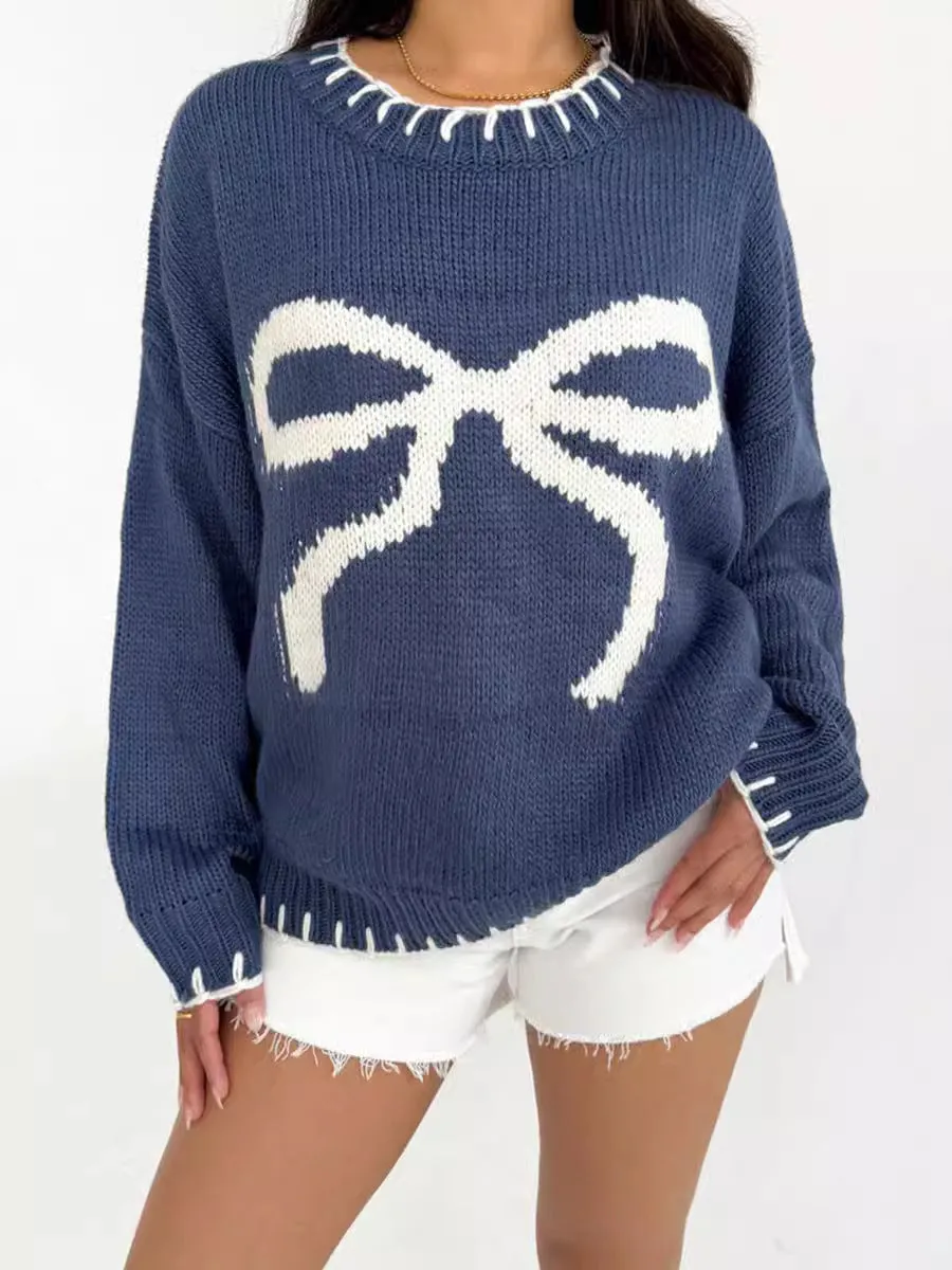 Christmas Bow Knit Crew Sweater