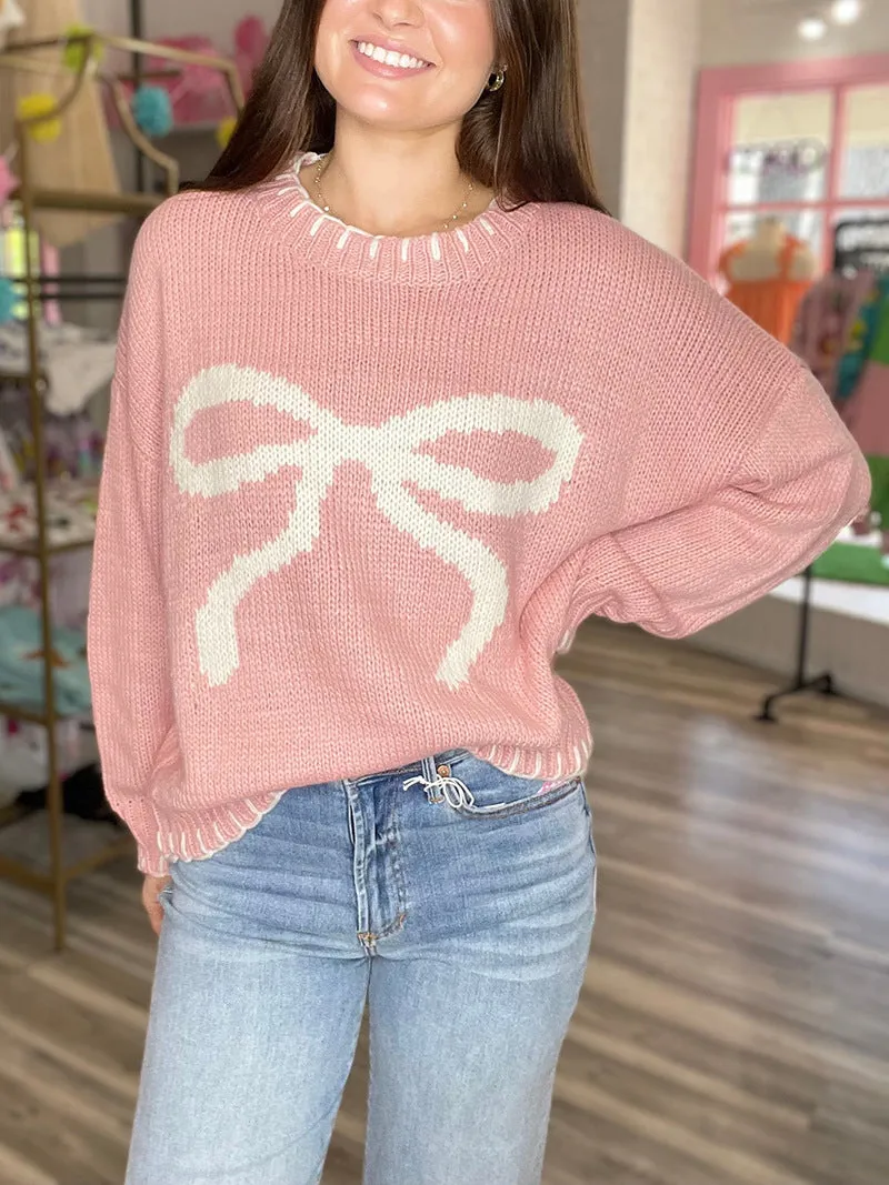 Christmas Bow Knit Crew Sweater