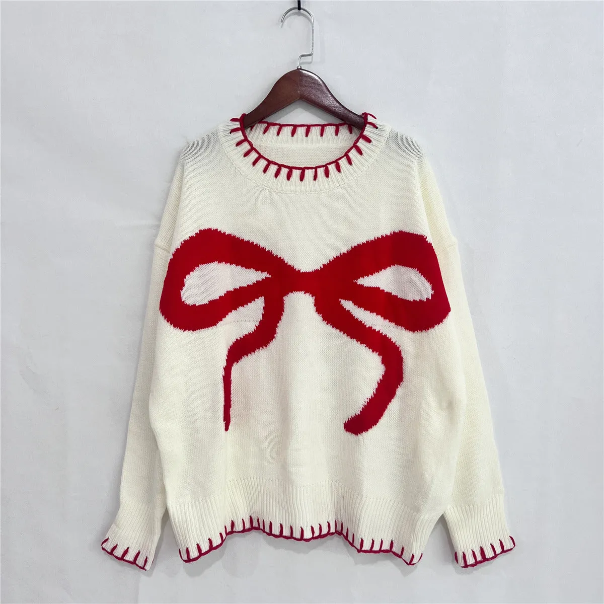 Christmas Bow Knit Crew Sweater