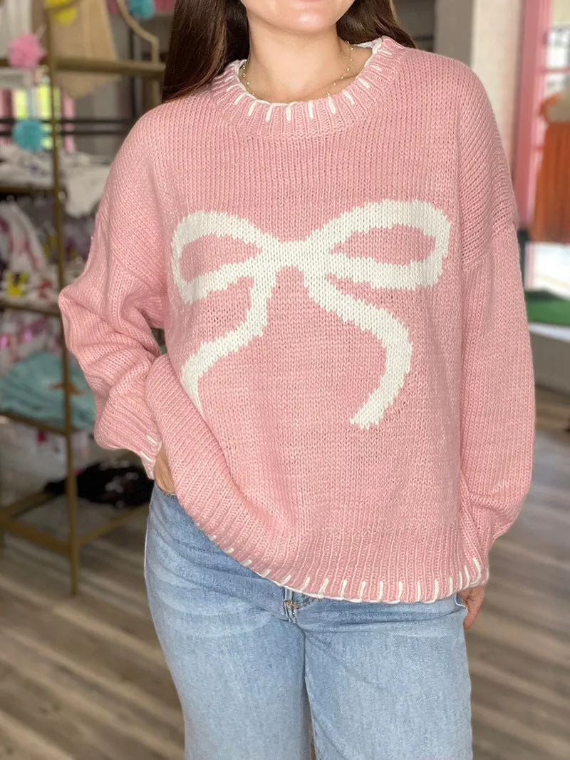 Christmas Bow Knit Crew Sweater