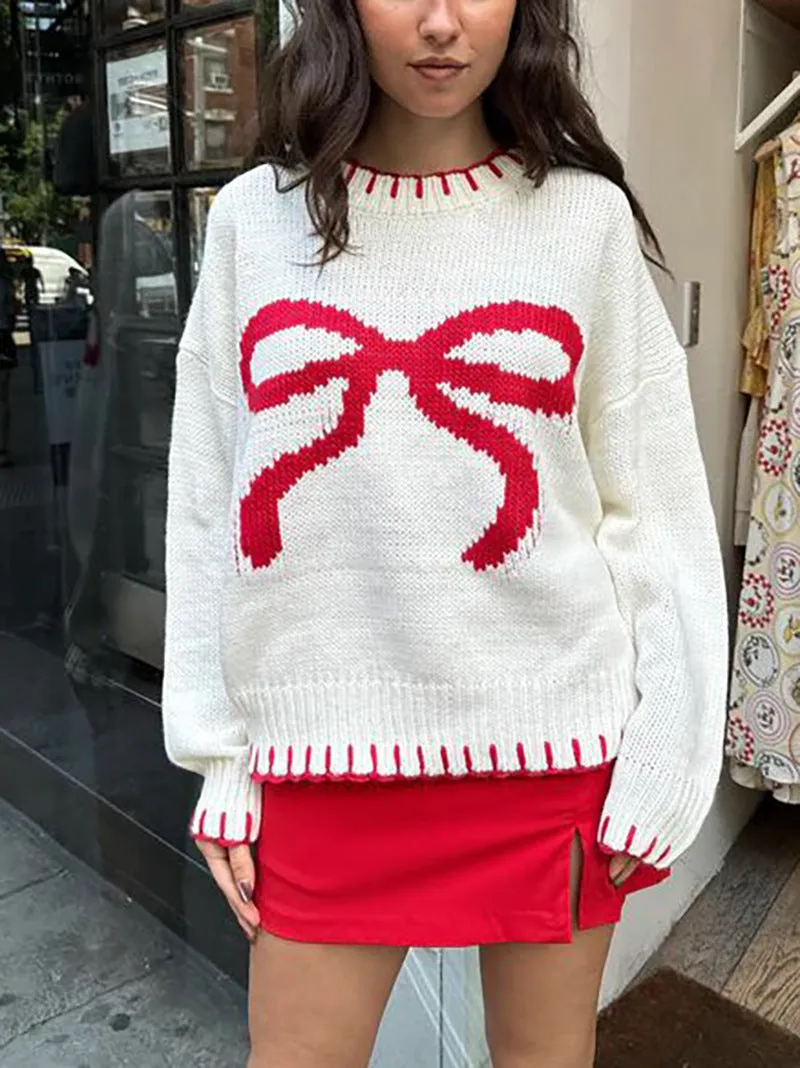 Christmas Bow Knit Crew Sweater