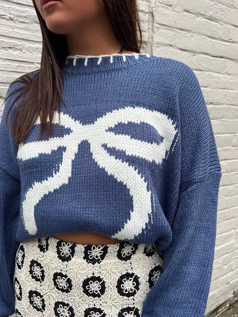 Christmas Bow Knit Crew Sweater