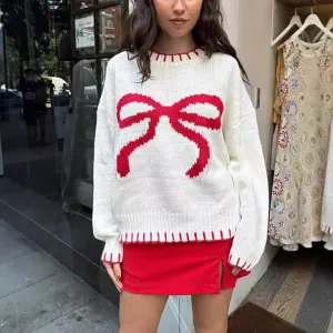Christmas Bow Knit Crew Sweater