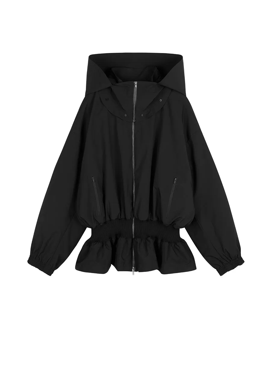 Coat / JNBY Hooded Smocked-waist Jacket