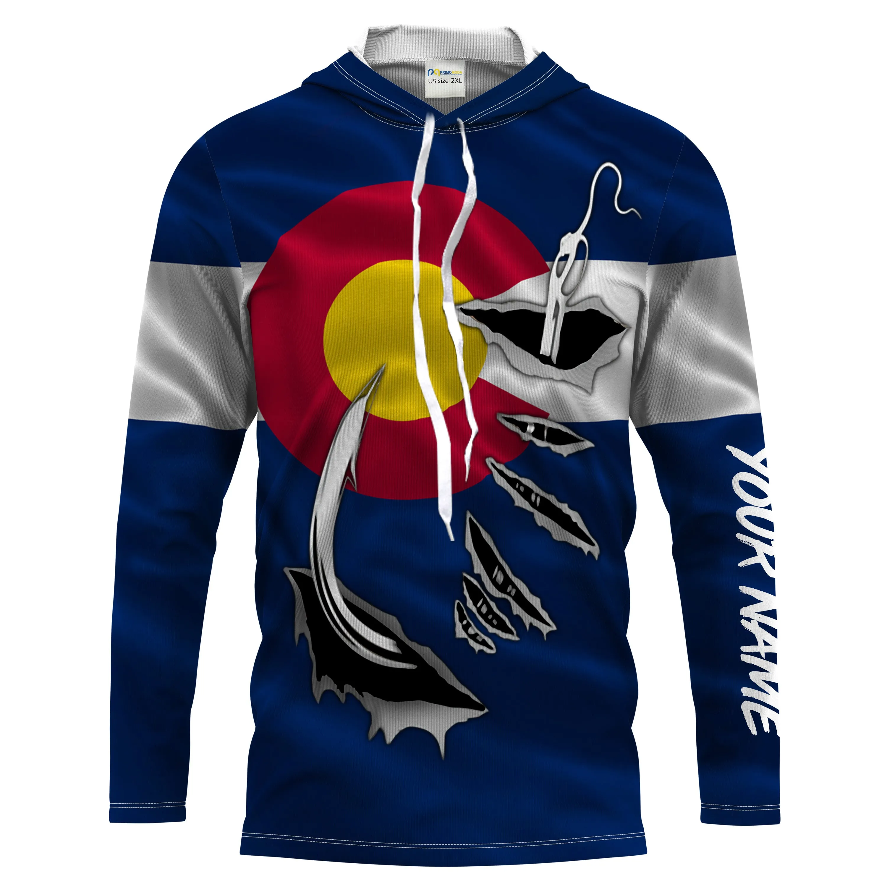 Colorado Flag 3D Fish hook UPF 30  Custom Men Long Sleeve performance Fishing Shirts - HPW49
