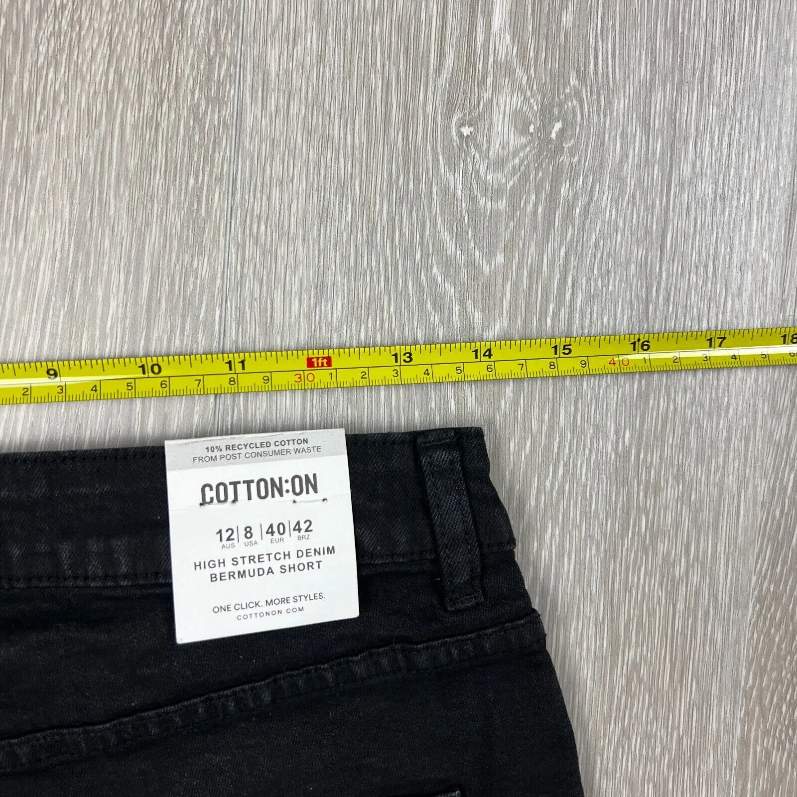 Cotton On Womens Black High Stretch Denim Bermuda Short Size 12 (New)