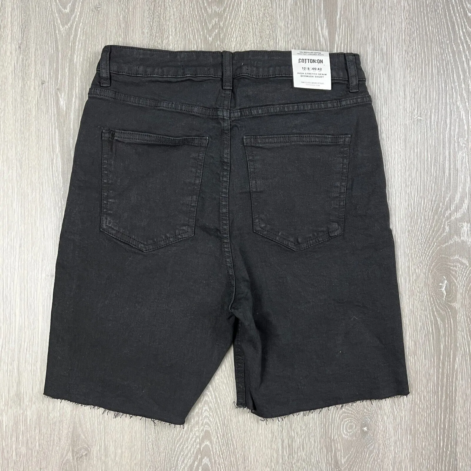 Cotton On Womens Black High Stretch Denim Bermuda Short Size 12 (New)
