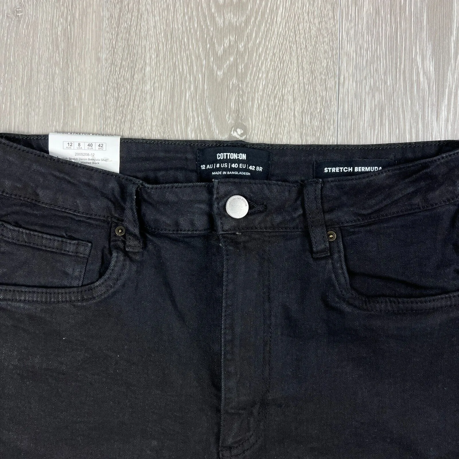 Cotton On Womens Black High Stretch Denim Bermuda Short Size 12 (New)