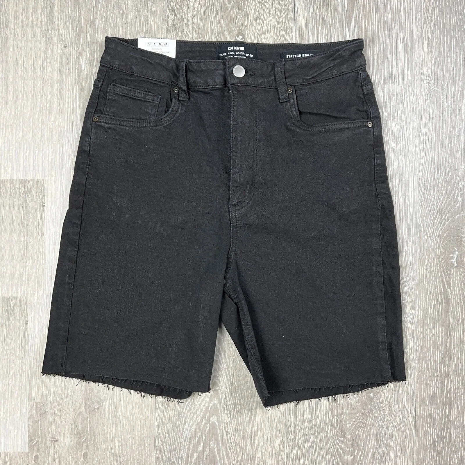 Cotton On Womens Black High Stretch Denim Bermuda Short Size 12 (New)