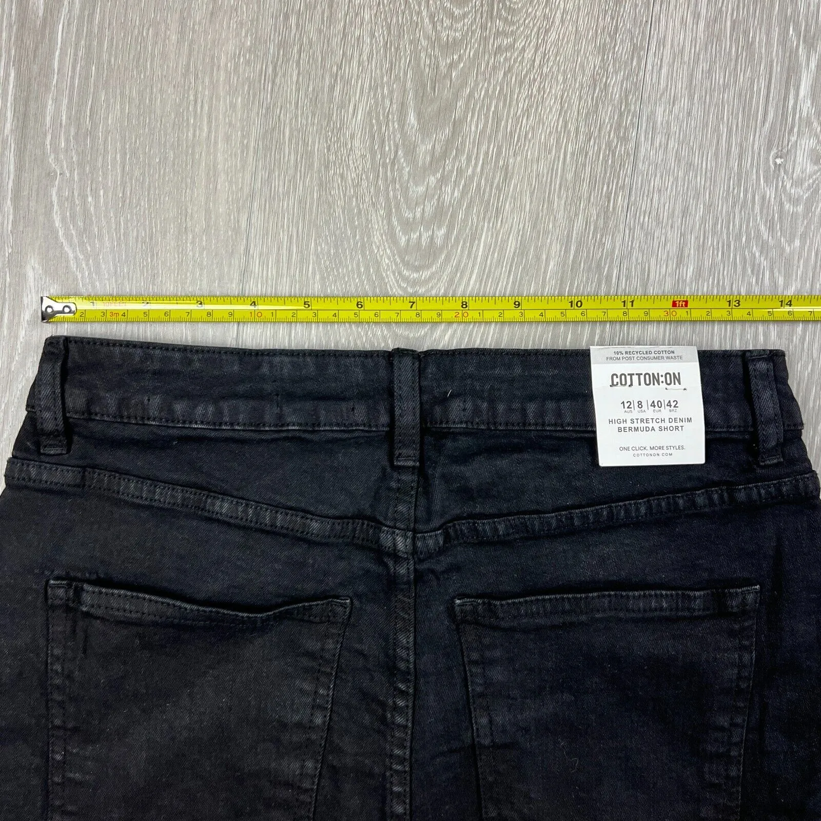 Cotton On Womens Black High Stretch Denim Bermuda Short Size 12 (New)