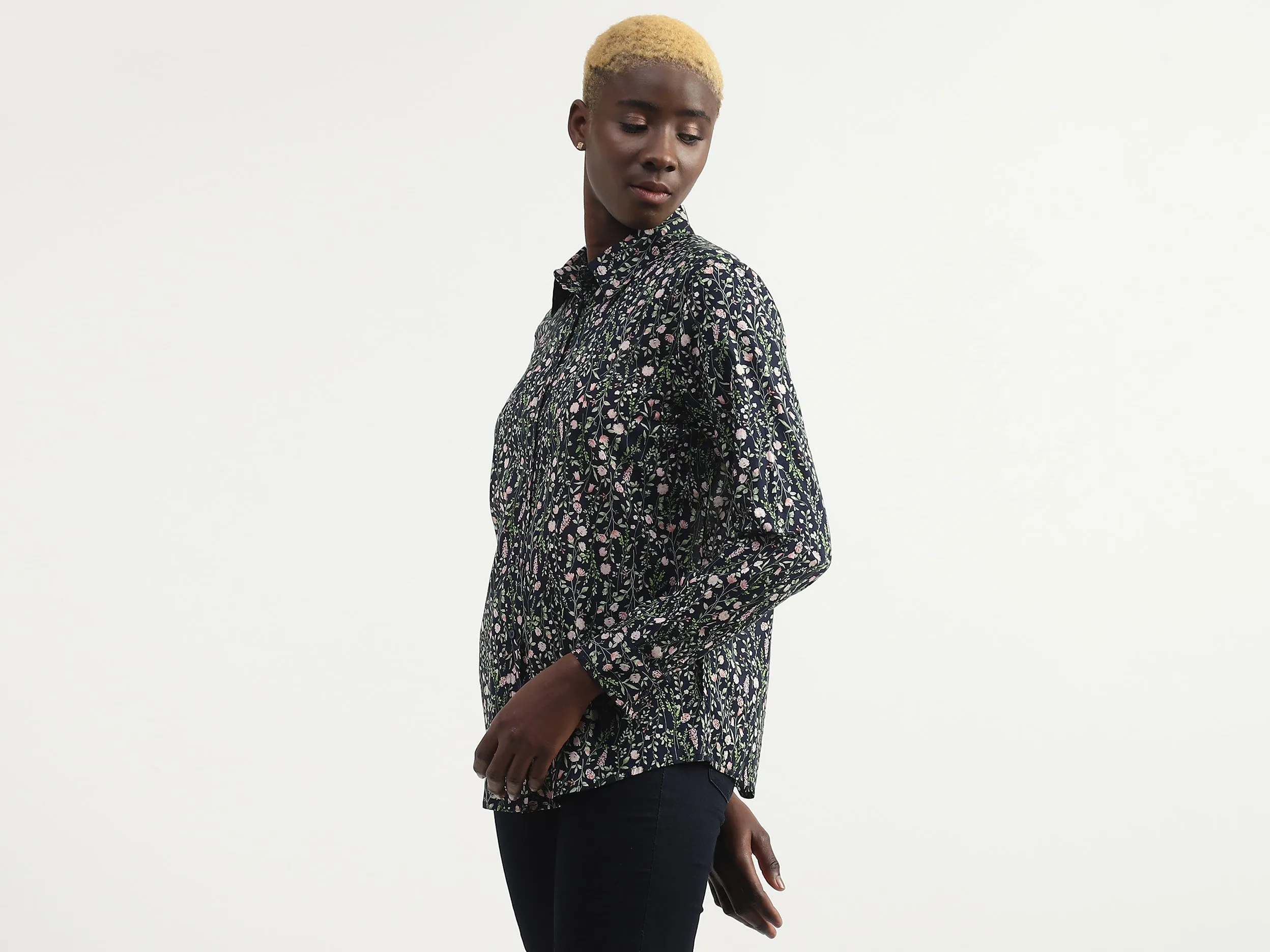 Cotton Printed Spread Collar Women Shirts