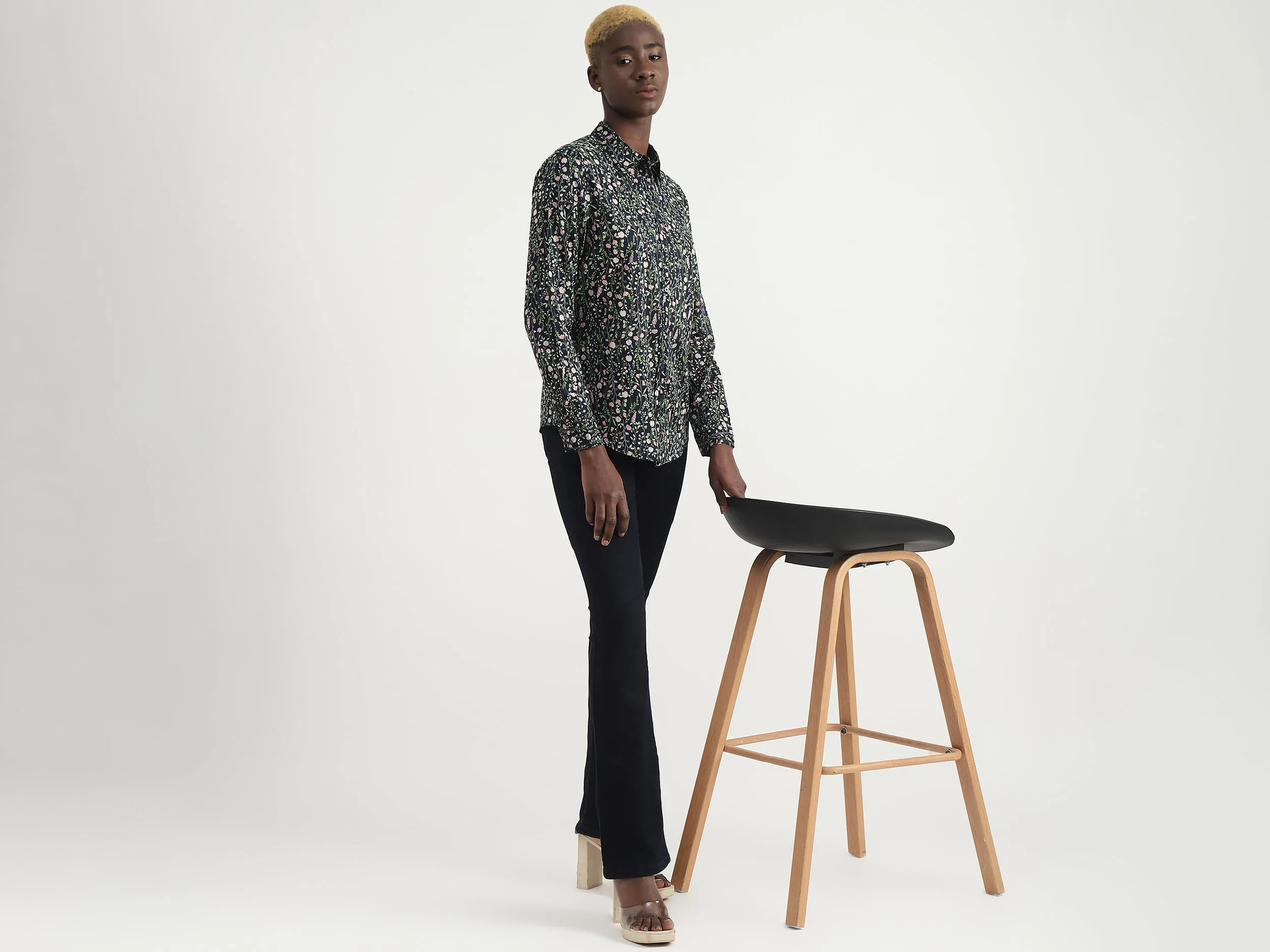 Cotton Printed Spread Collar Women Shirts