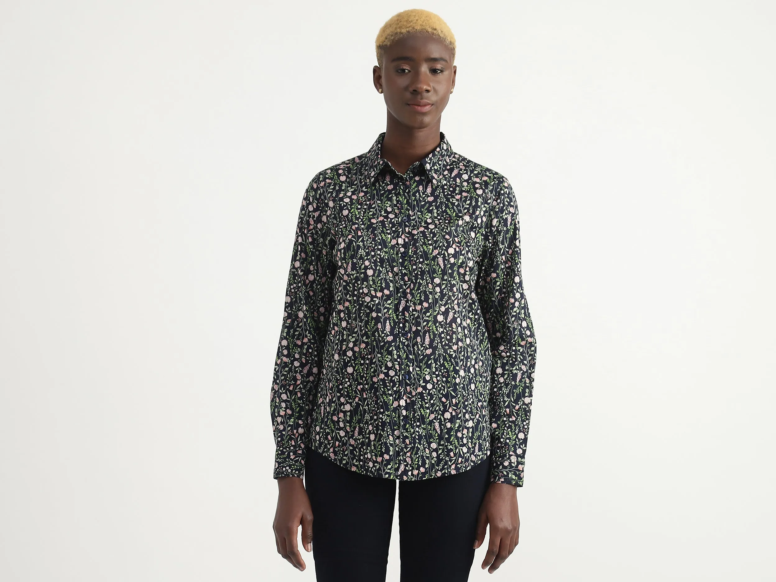 Cotton Printed Spread Collar Women Shirts