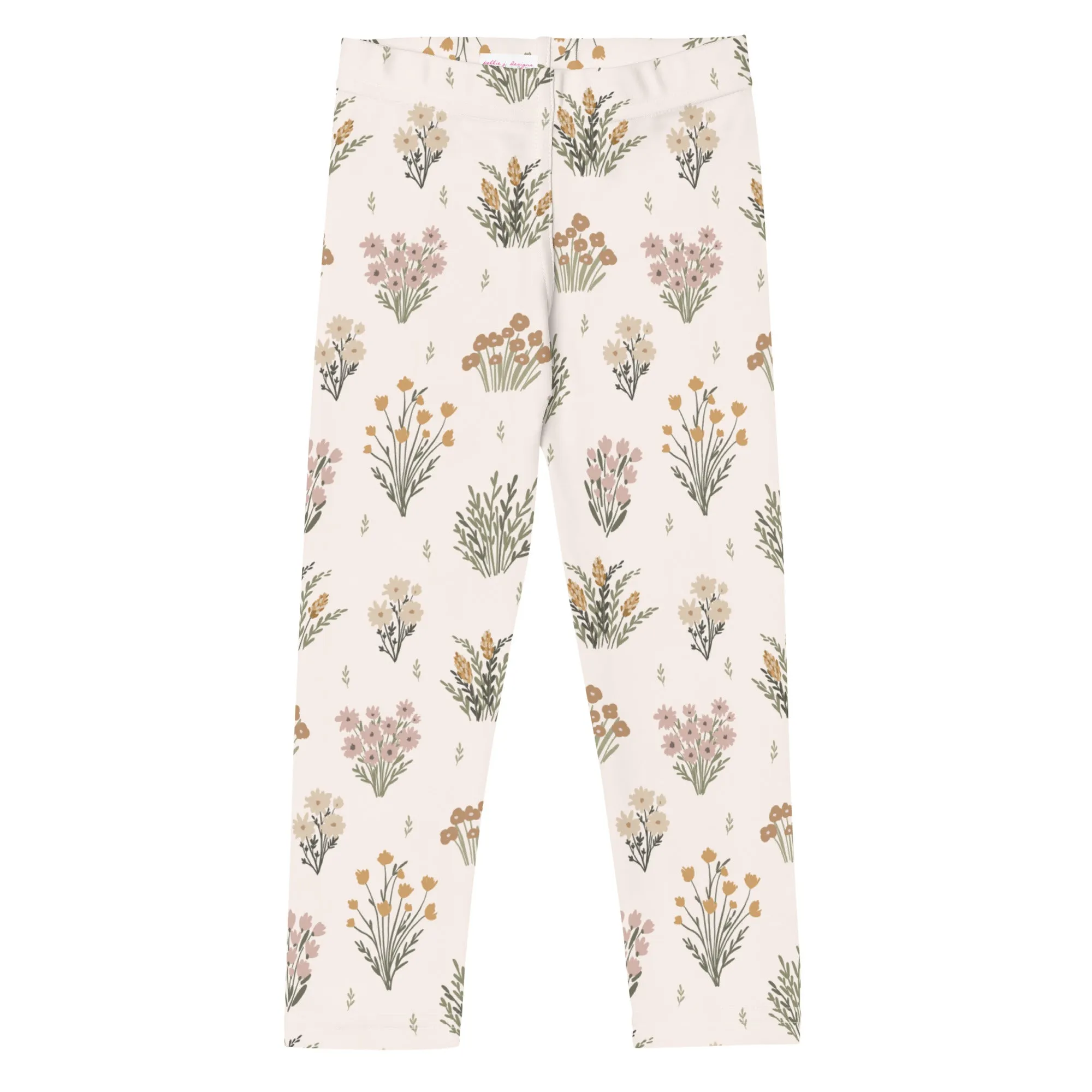 Cream Floral Bouquets Kid's Leggings (2T-7)