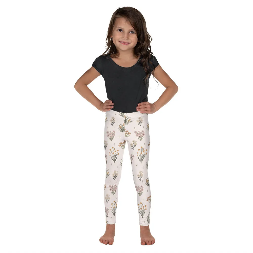 Cream Floral Bouquets Kid's Leggings (2T-7)