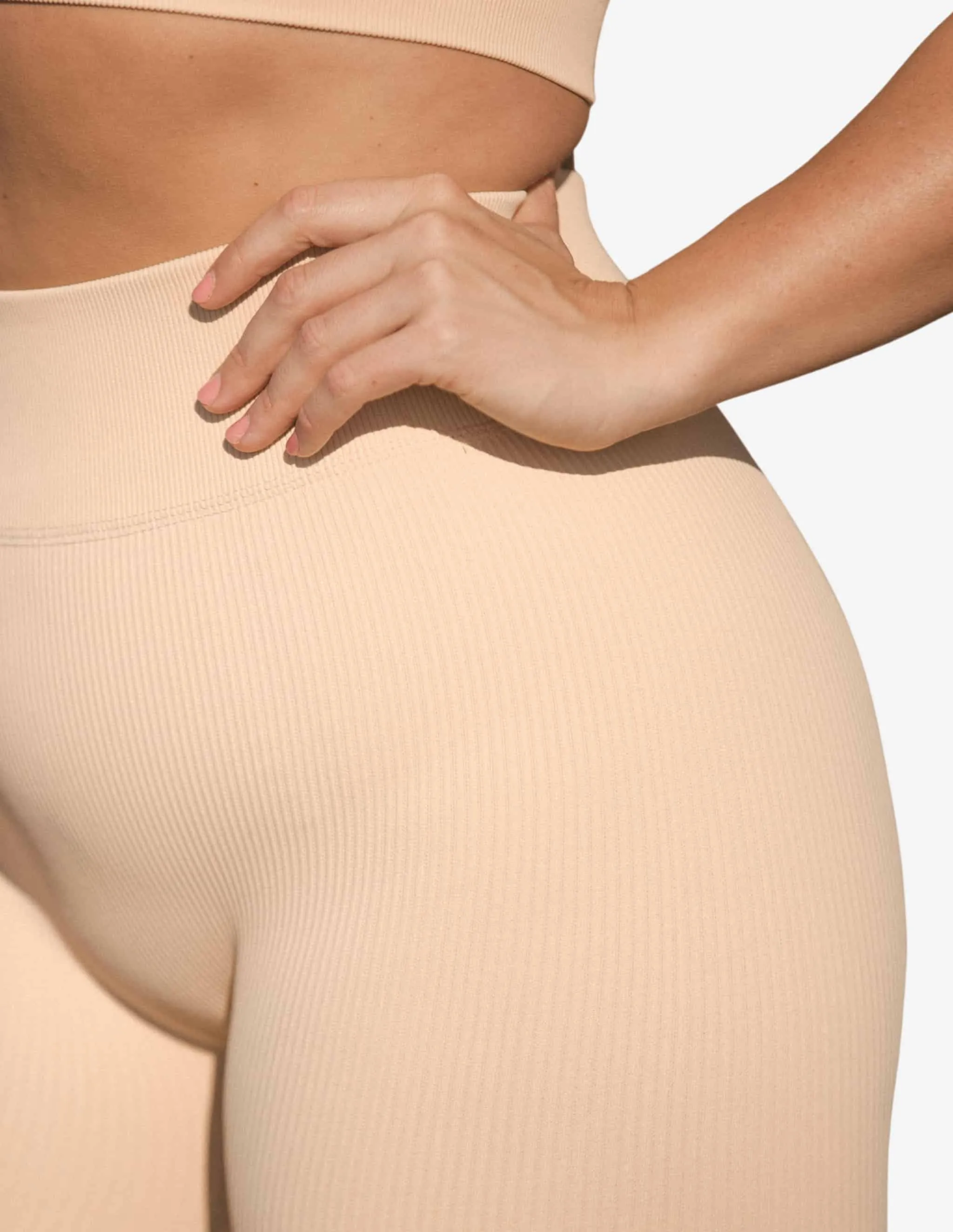 Cream Ribbed Leggings Beige