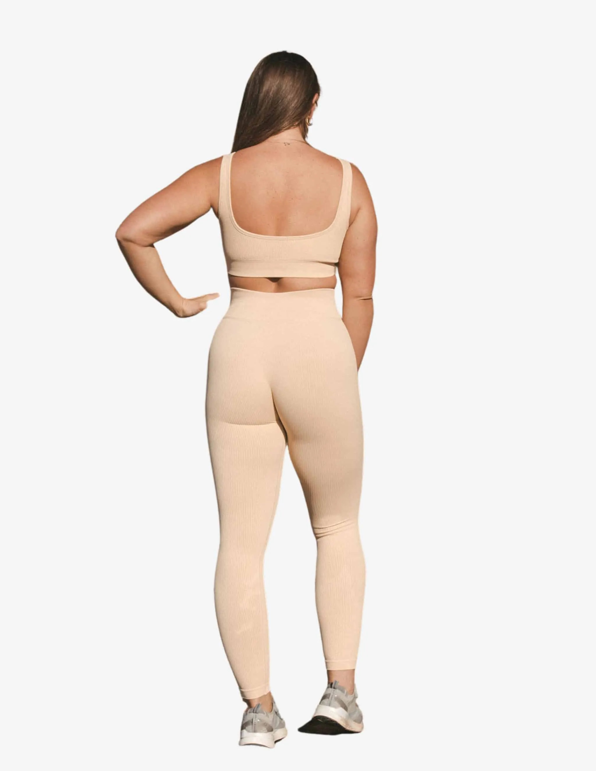 Cream Ribbed Leggings Beige