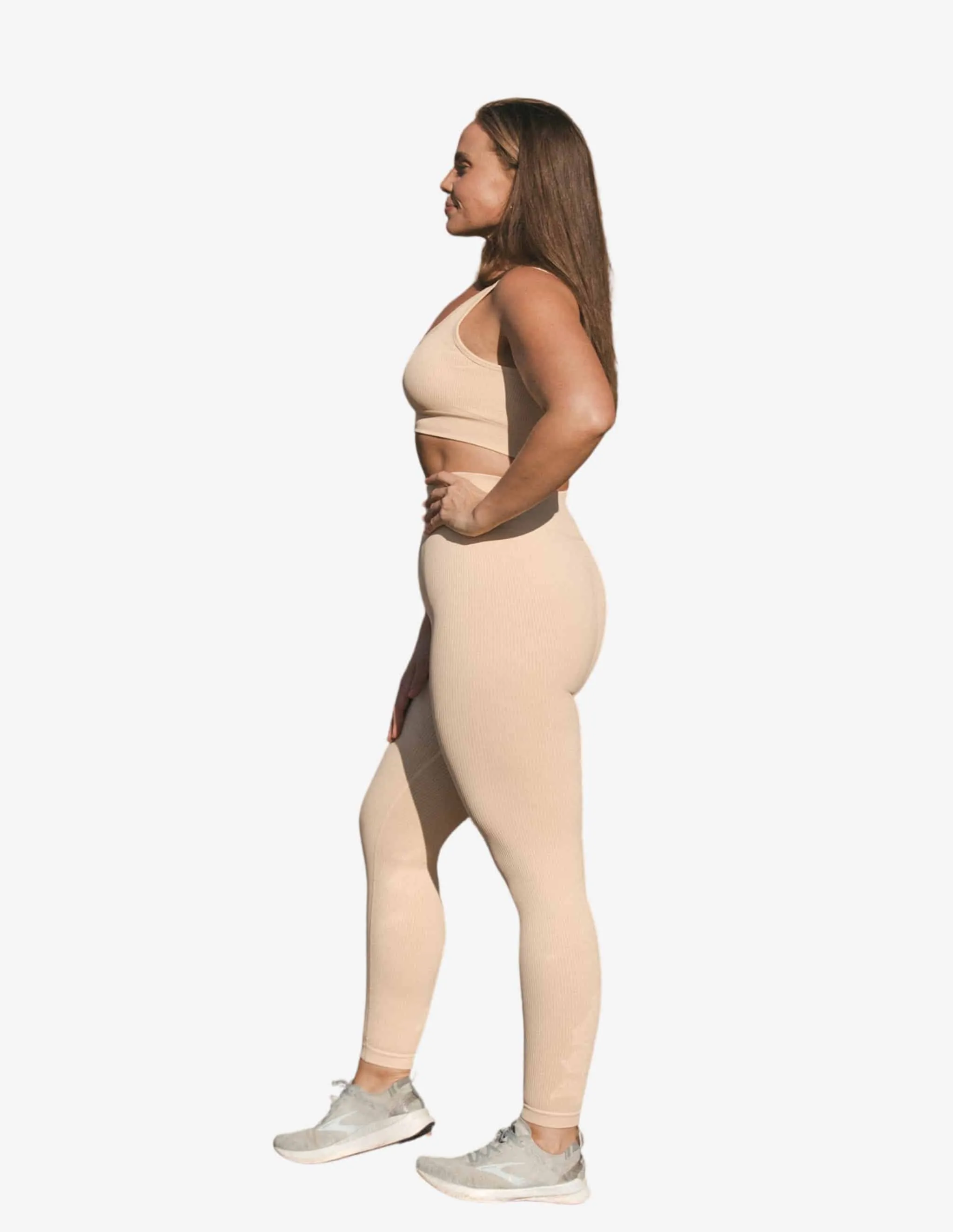Cream Ribbed Leggings Beige