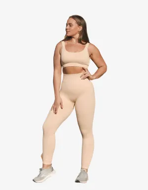 Cream Ribbed Leggings Beige