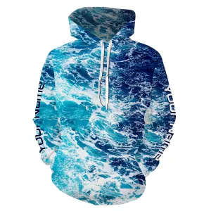 Custom Saltwater All over print Hoodie Fishing Shirts, Sea wave camo Fishing Shirts - HPW179