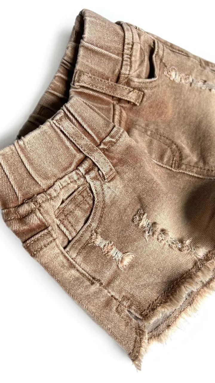 CUT OFF DENIM SHORTIES - CAMEL