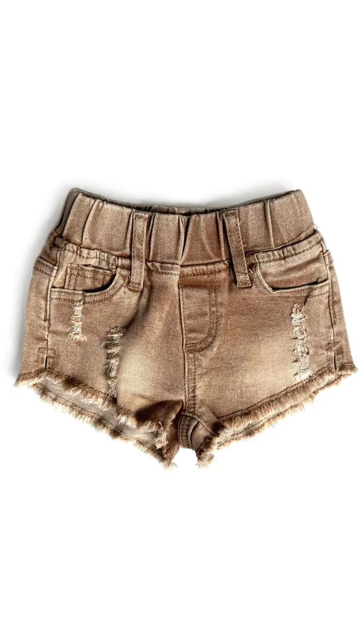 CUT OFF DENIM SHORTIES - CAMEL