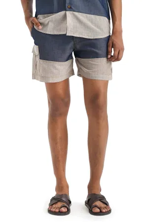 Dark Denim Tencel Stripe Shorts