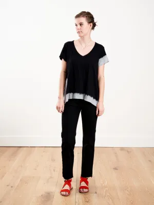 deep v-neck contrast corner tee - blk/grey