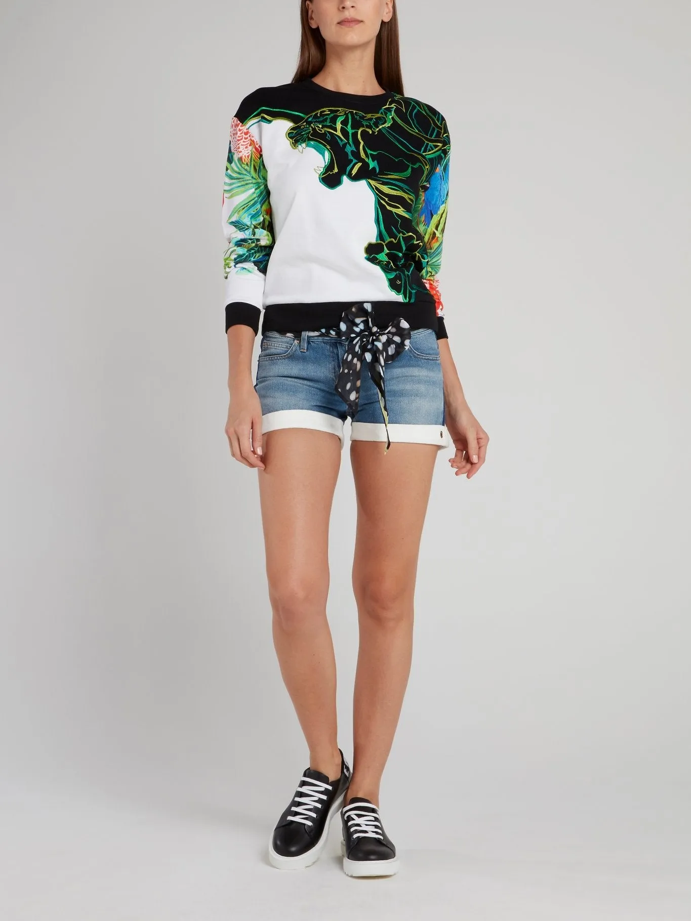 Denim Shorts With Chiffon Belt