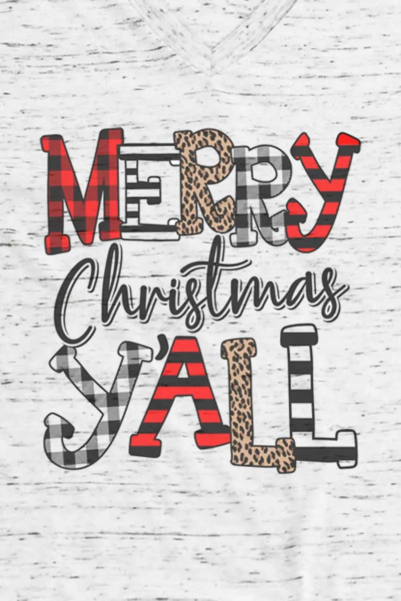 Doodle Merry Christmas Y'all Unisex V-Neck Tee