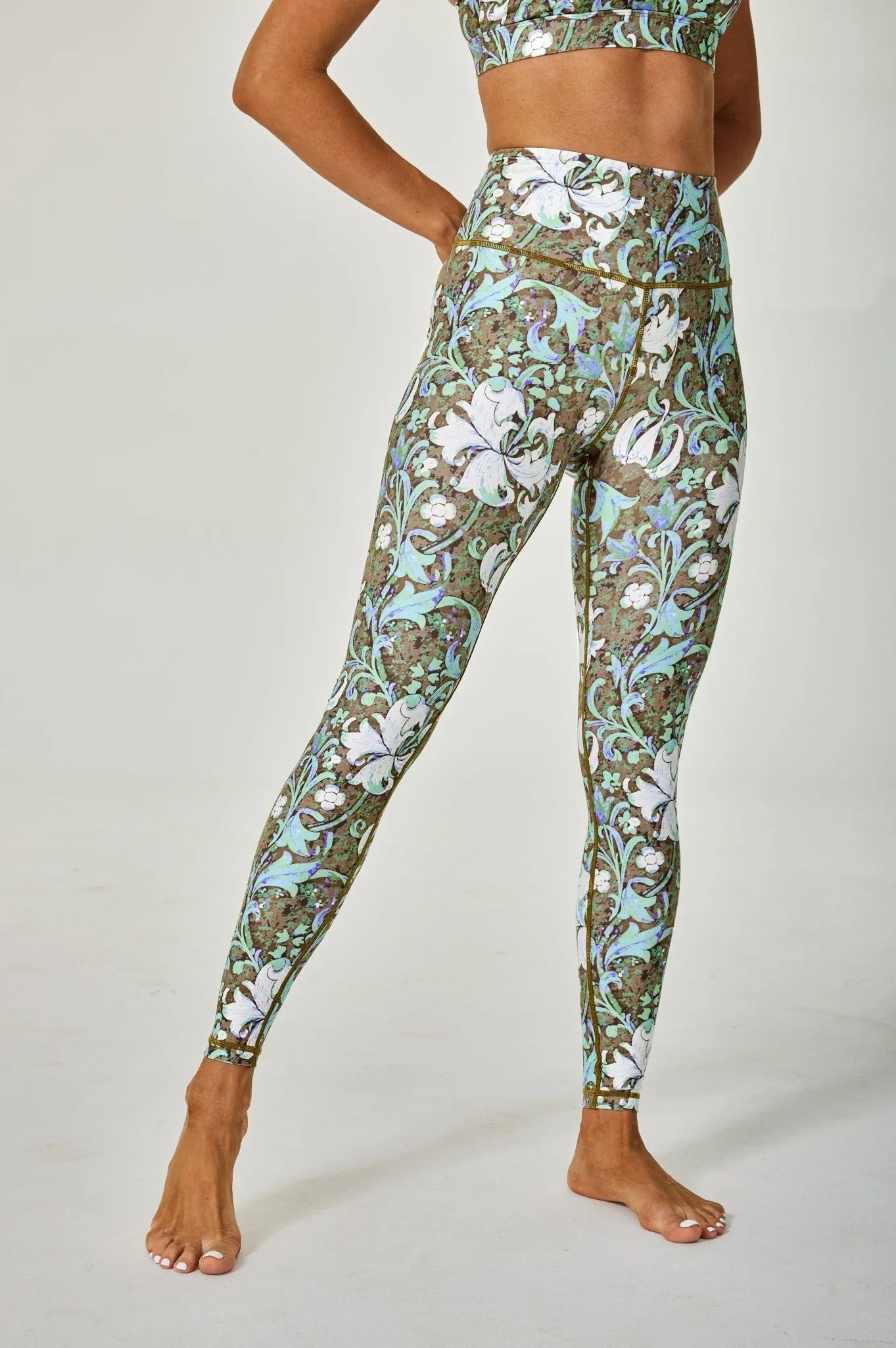 EmpowerMove Women’s High Waist Workout Leggings – Stretchy Sculpting Yoga Pants with Allover Floral Moon Print – Buttery Soft, Tummy Control, No See-Through