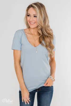 Essential V-Neck Pocket Tee Shirt- Slate Blue