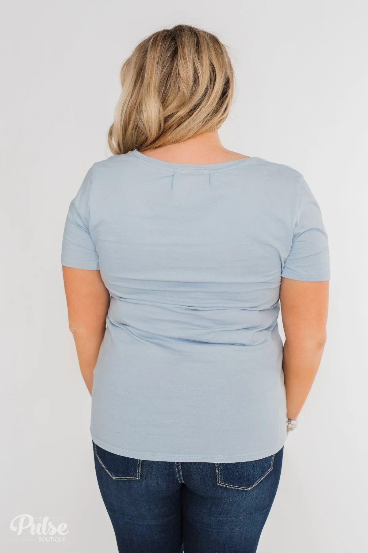 Essential V-Neck Pocket Tee Shirt- Slate Blue