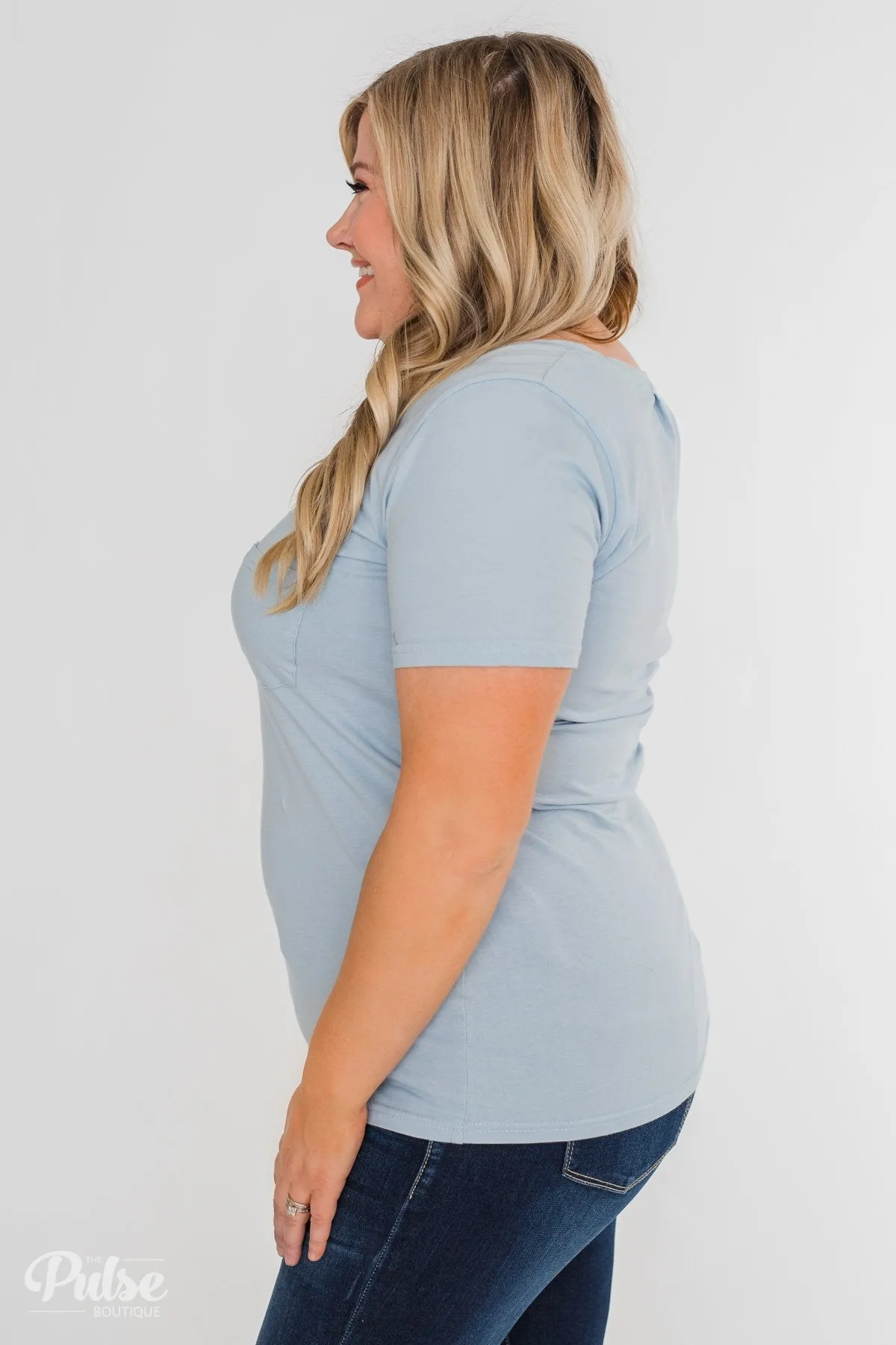 Essential V-Neck Pocket Tee Shirt- Slate Blue