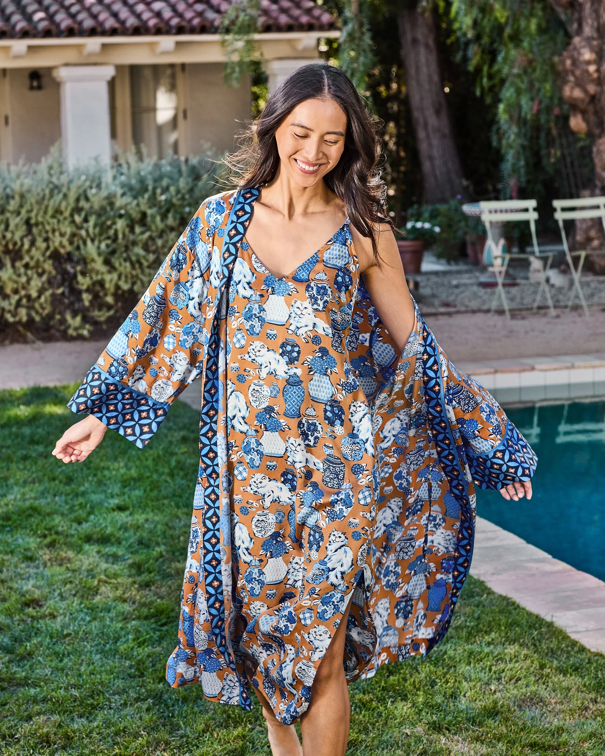 Fancy Cat -  Satin Chic To Sleep Nightie - Tobacco